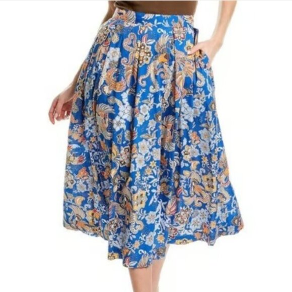J. McLaughlin Cotton Bronte Skirt Blue Floral Multi Size:M - Picture 1 of 10